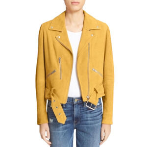 VEDA Yellow Gemini Goat Suede Leather Moto Jacket Belted Women's Small